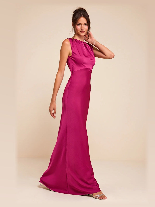 Magenta formal dress with a-line silhouette and maxi length