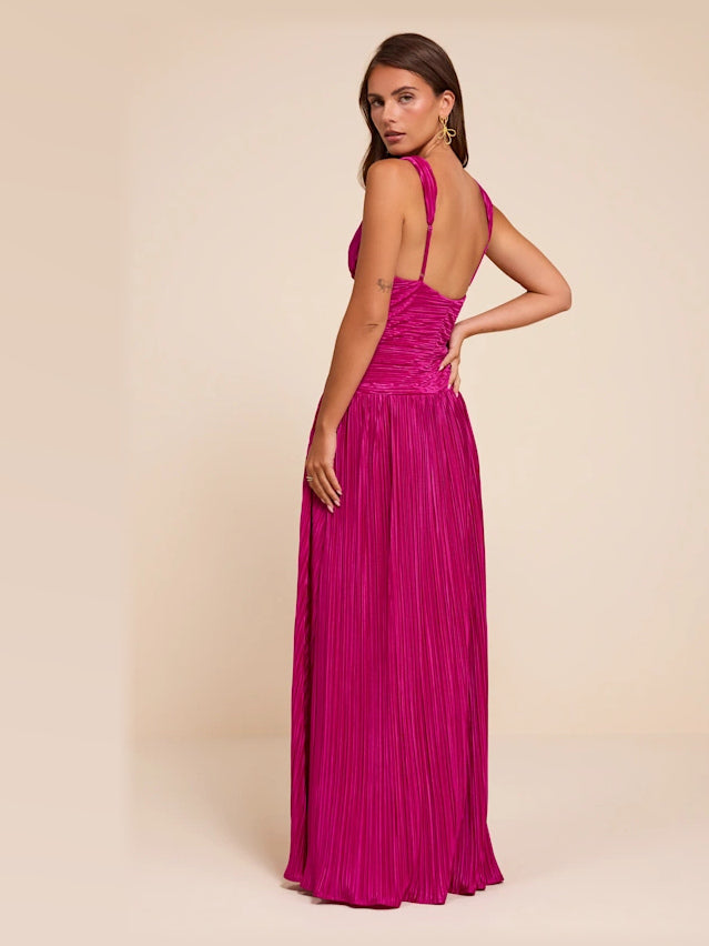 Berry Pink formal dress with a-line silhouette and maxi length