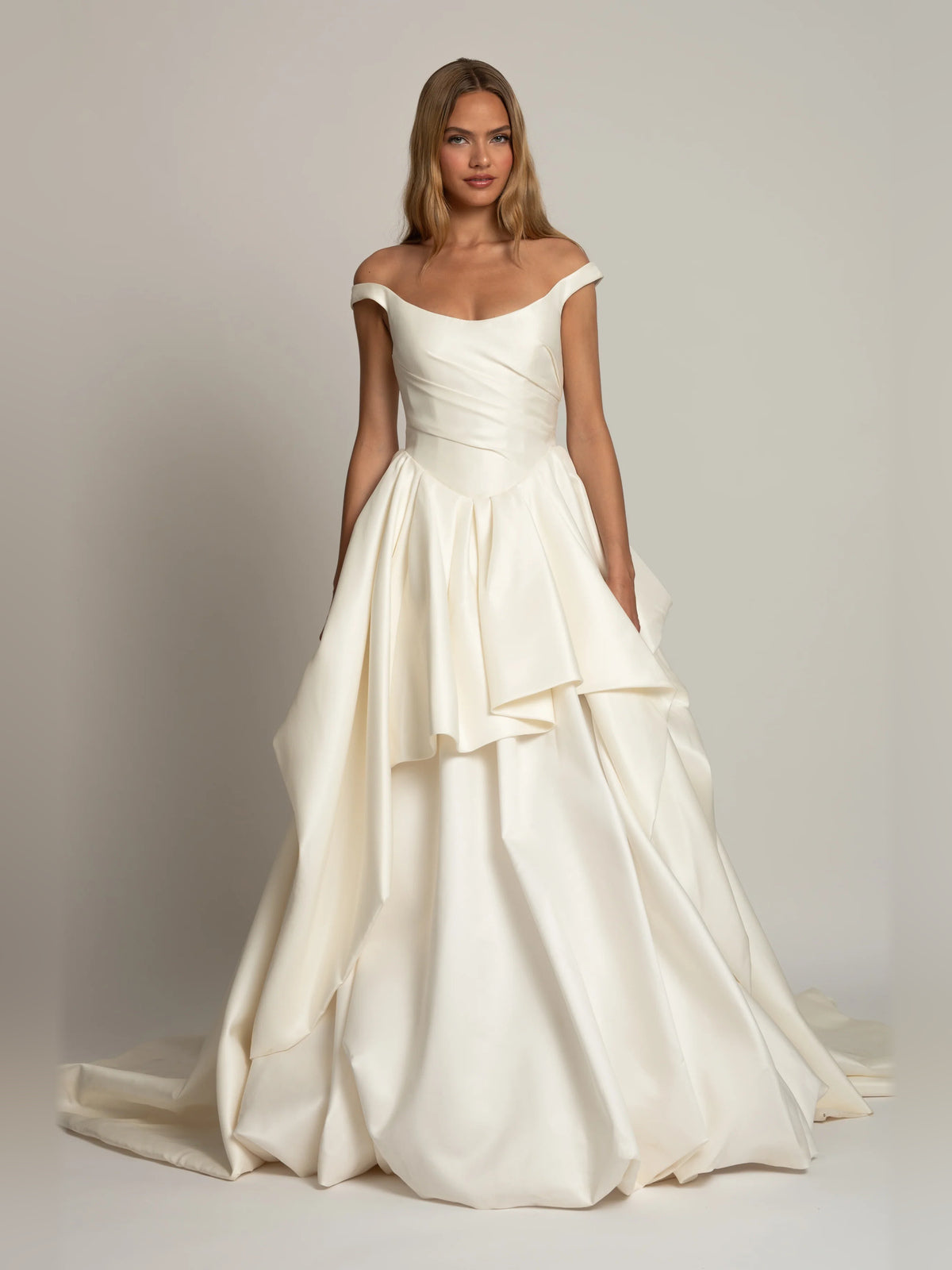 off shoulder ball-gown high-low formal dress - image 1