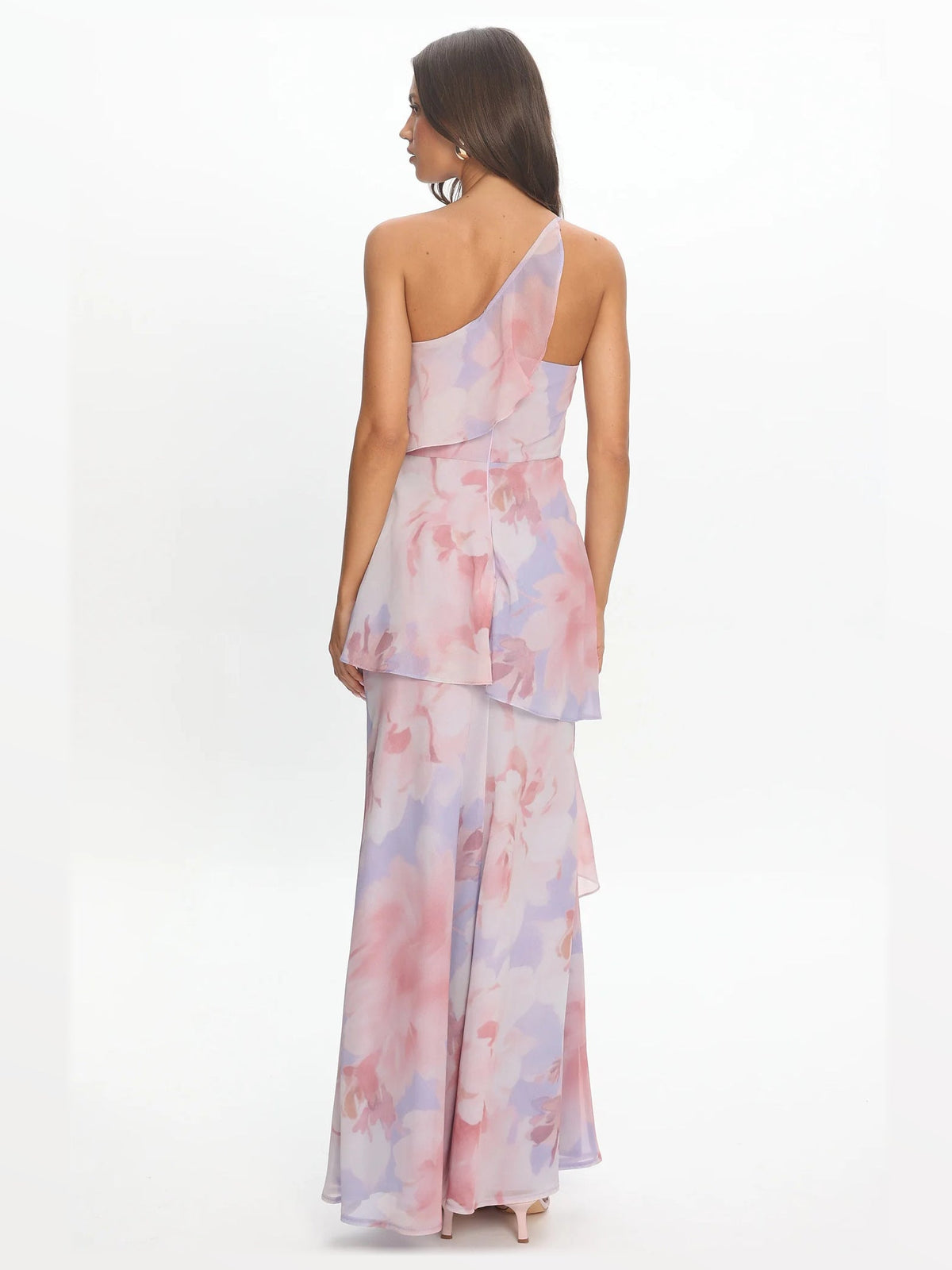 Lilac formal dress with a-line silhouette and maxi length