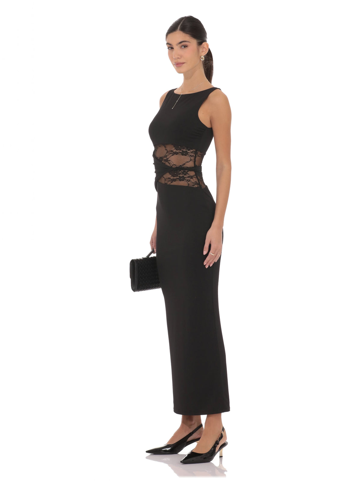 Black bridesmaid dress with a-line silhouette and maxi length