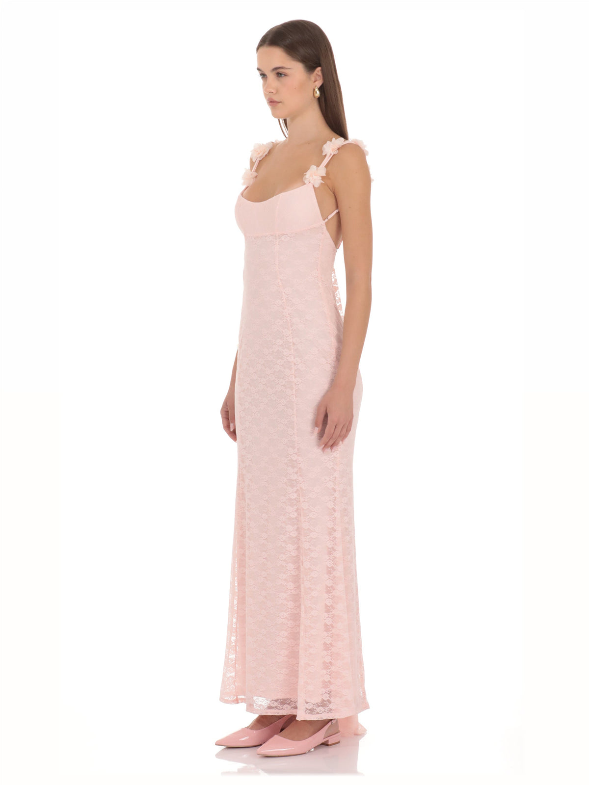 Blush Pink bridesmaid dress with a-line silhouette and maxi length
