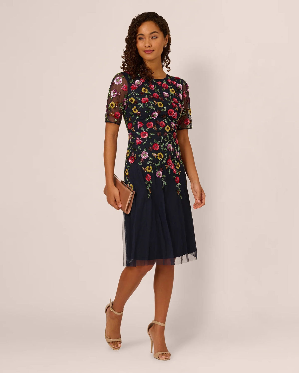 short-sleeve a-line midi mother of the bride dress - image 1