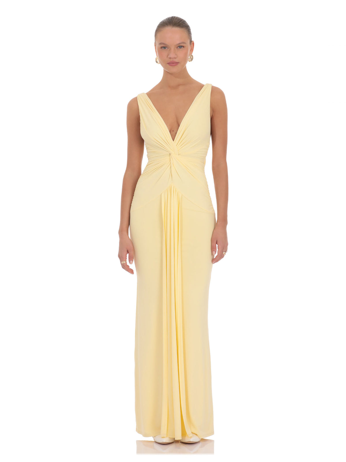 Butter Yellow bridesmaid dress with a-line silhouette and maxi length