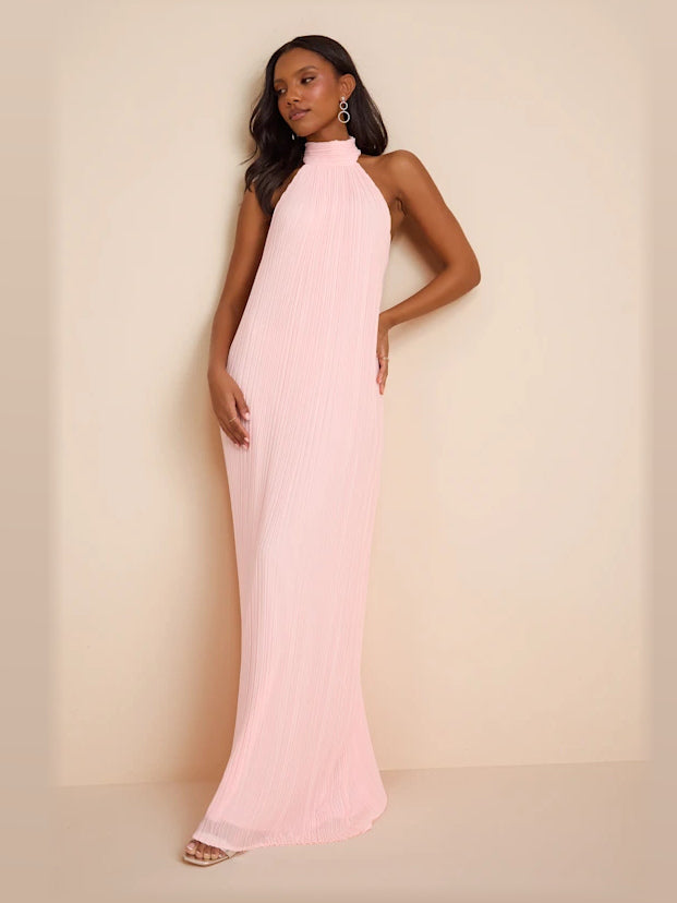 Light Pink formal dress with a-line silhouette and maxi length