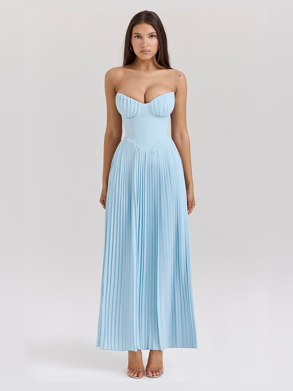 Ocean Blue a-line maxi formal dress with sweetheart neckline, full-length front view