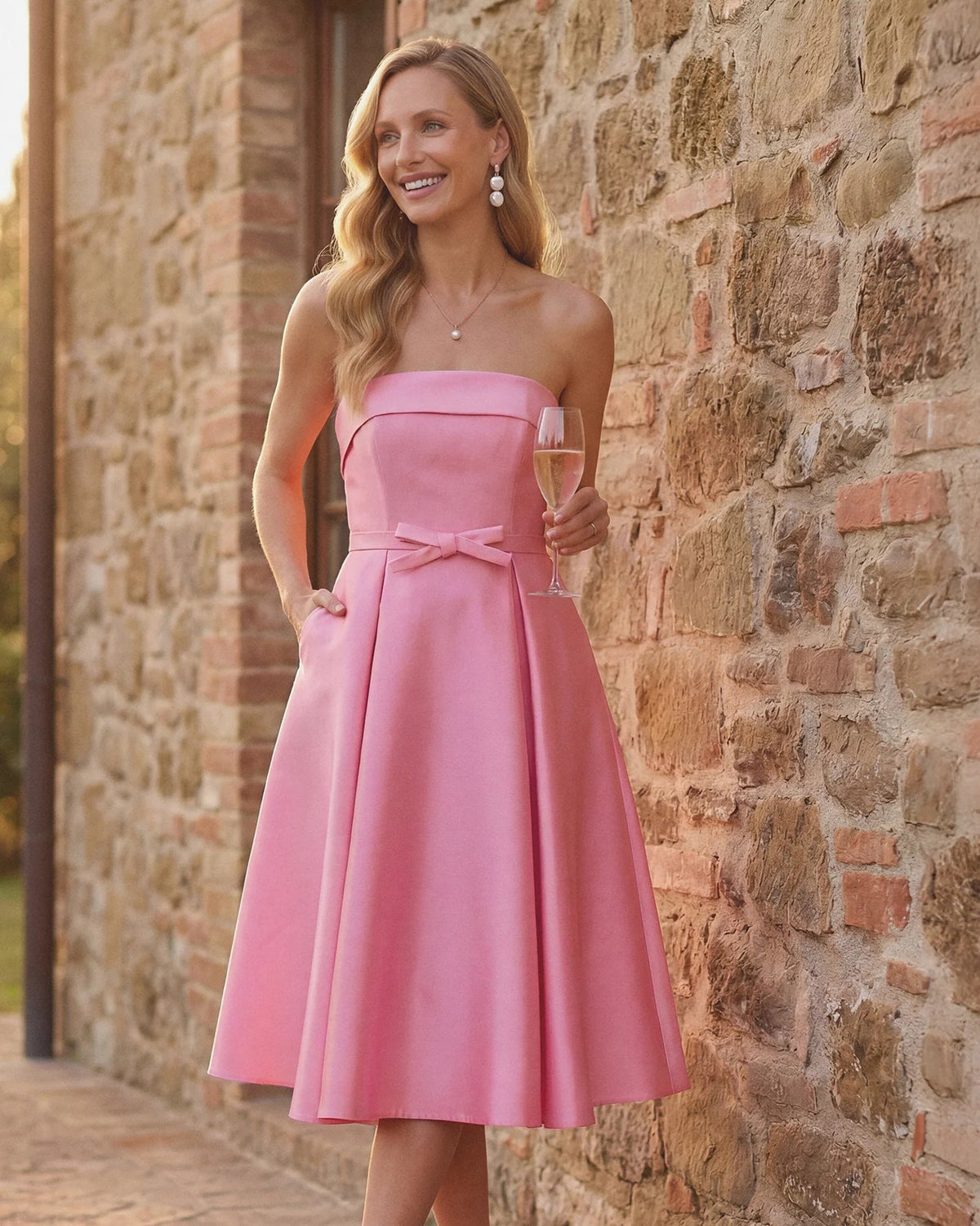 strapless a-line midi mother of the bride dress - image 1