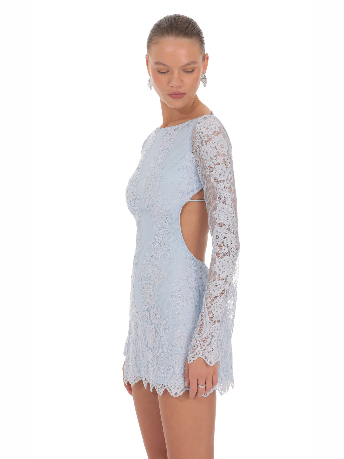 Blue homecoming dress with a-line silhouette and mini length