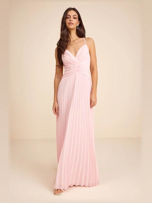 Light Pink formal dress with a-line silhouette and maxi length