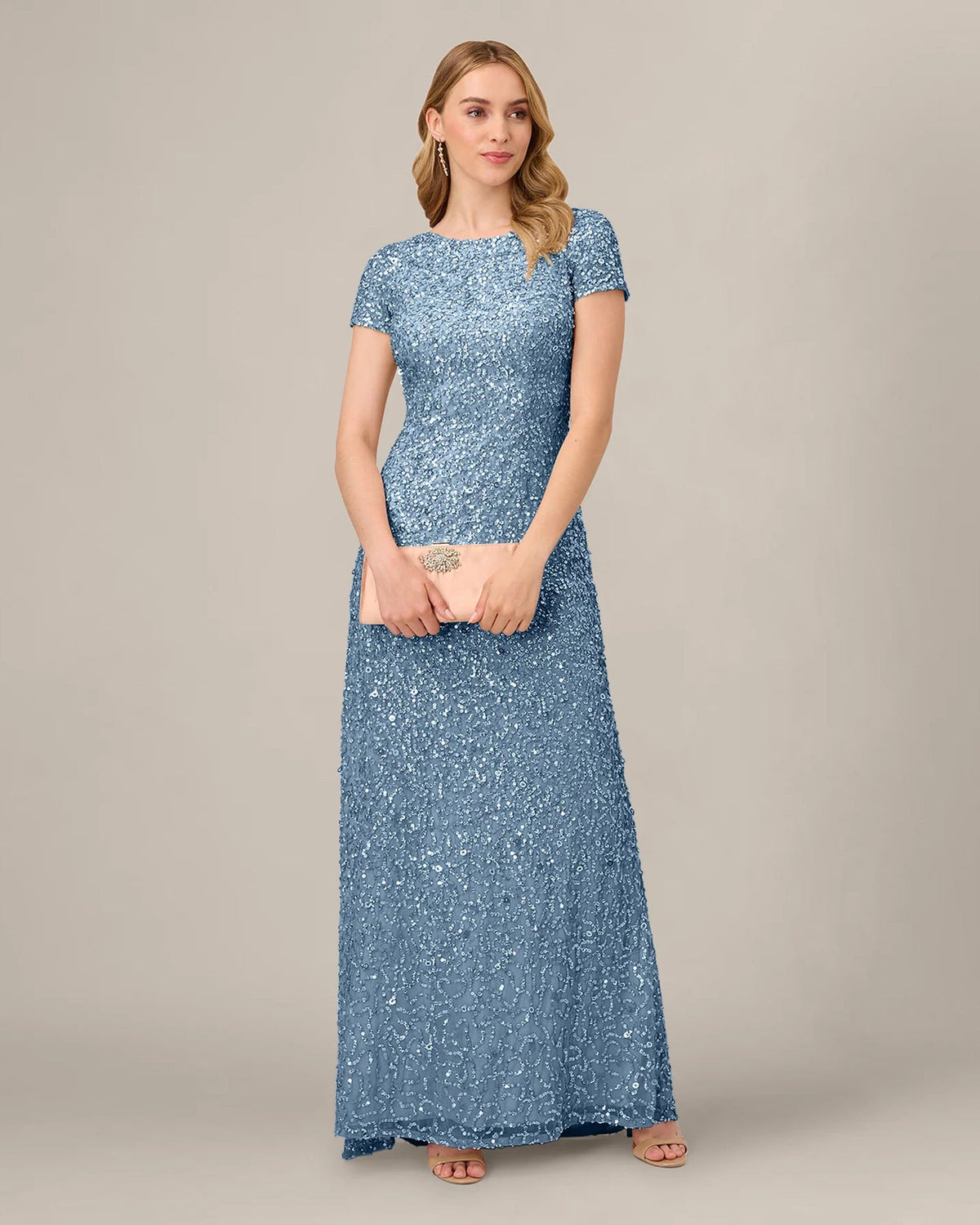 short-sleeve a-line floor-length mother of the bride dress - image 1