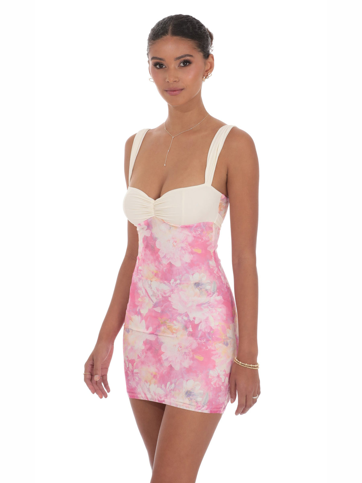 Pink homecoming dress with bodycon silhouette and maxi length