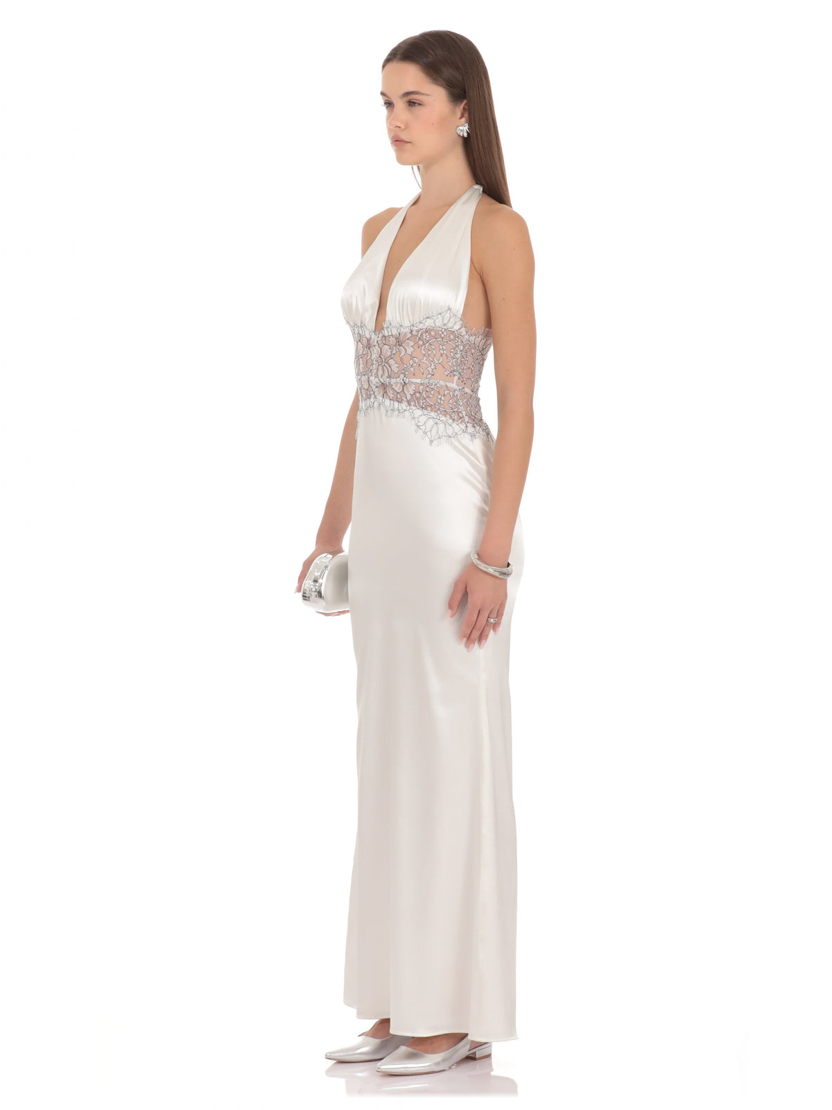 Ivory bridesmaid dress with a-line silhouette and maxi length