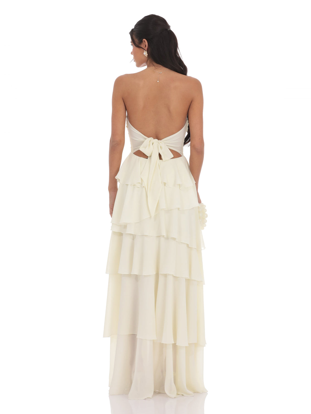 Ivory bridesmaid dress with a-line silhouette and maxi length