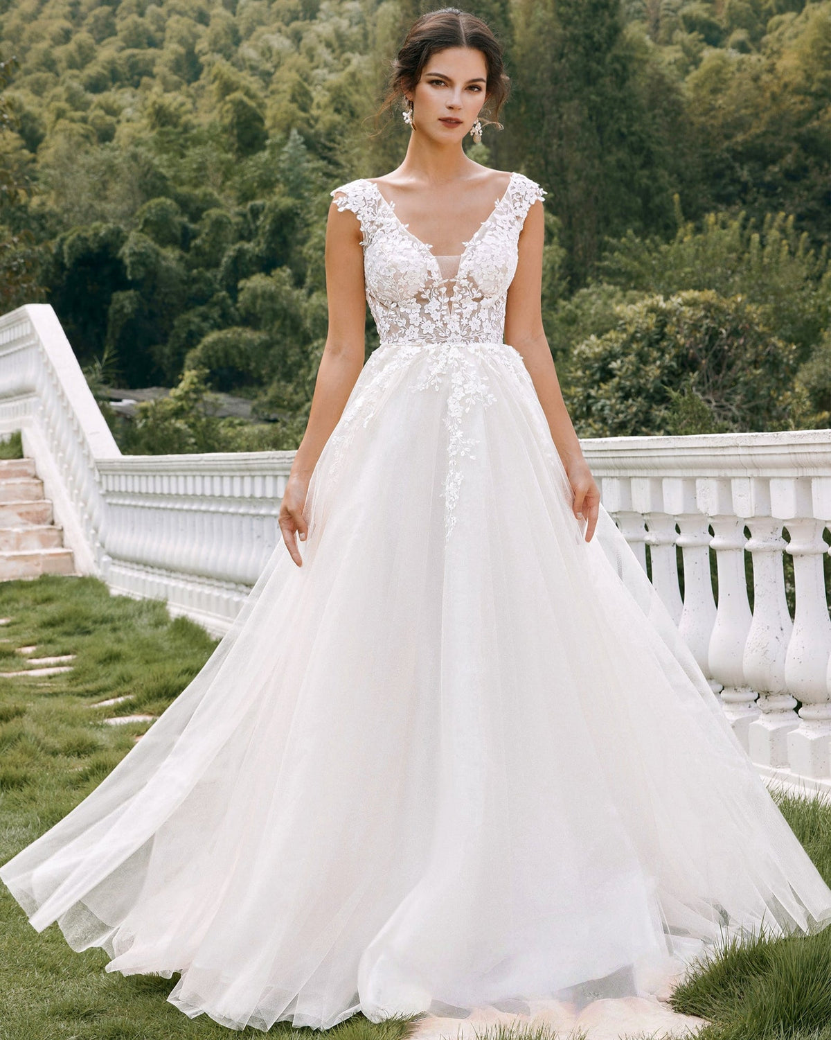 sleeveless v-neck lace tulle a-line wedding dress - image 2