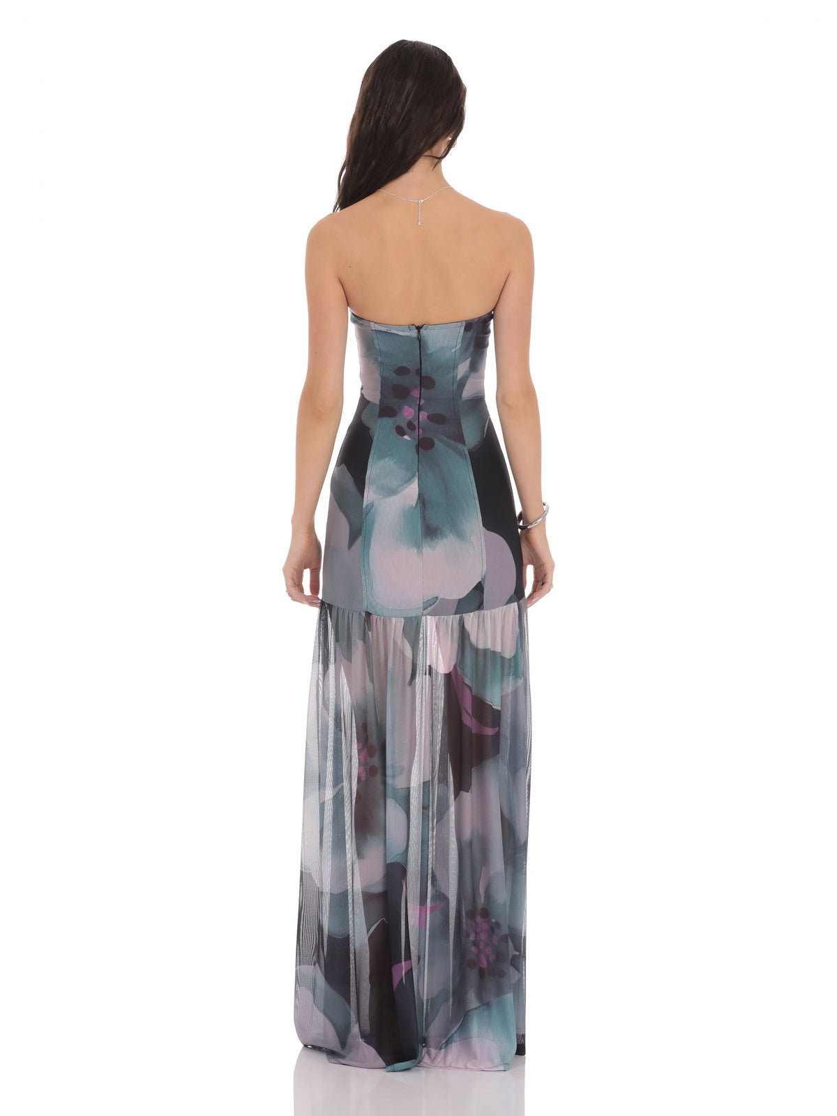 Navy bridesmaid dress with strapless neckline
