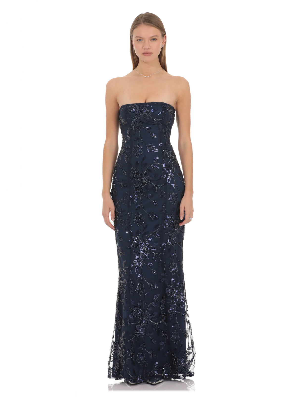 Navy bridesmaid dress with a-line silhouette
