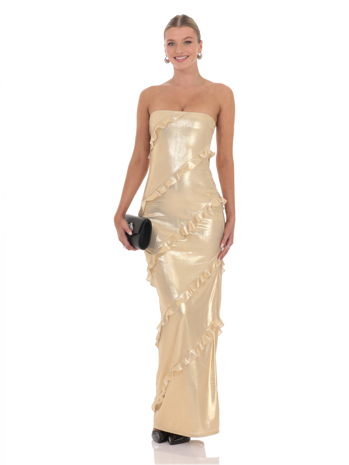 Gold bridesmaid dress with strapless neckline