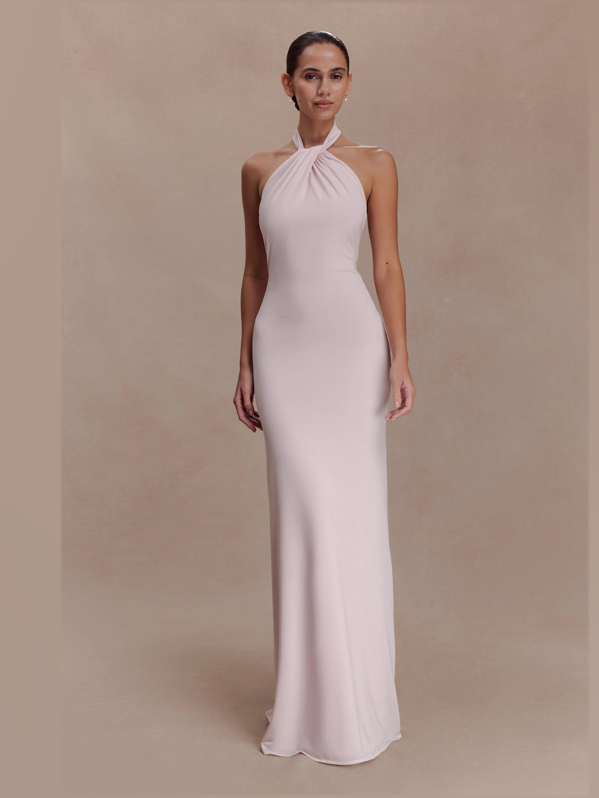 Pale Pink formal dress with halter neck neckline
