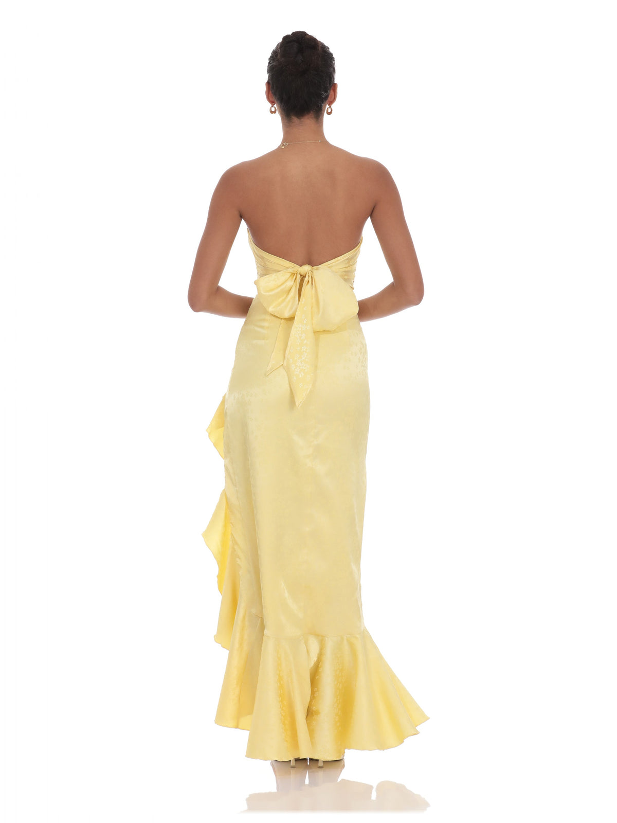 Yellow bridesmaid dress with strapless neckline
