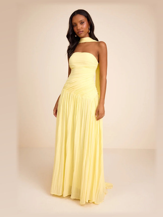 Light Yellow formal dress with a-line silhouette
