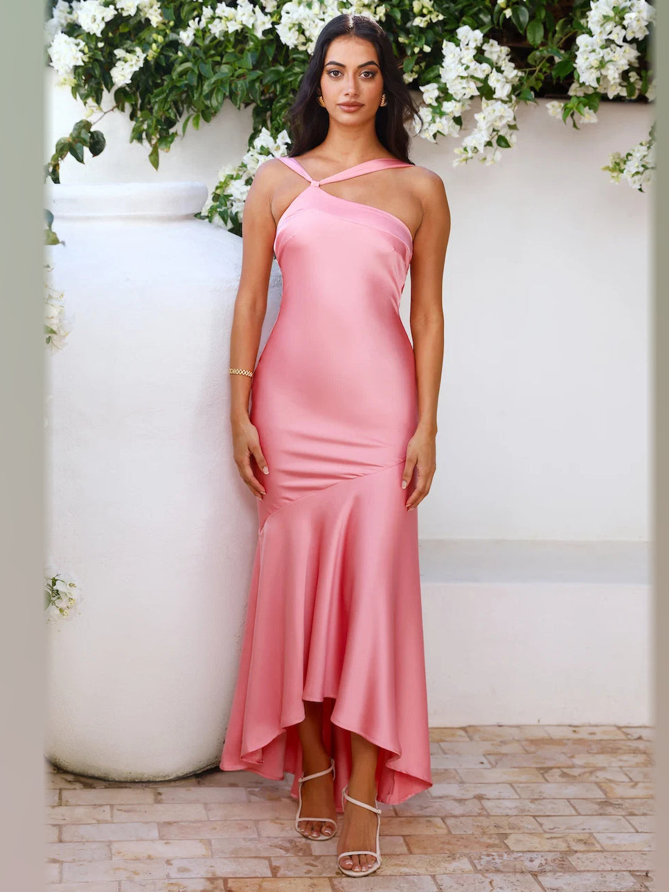 Pink formal dress with one shoulder neckline