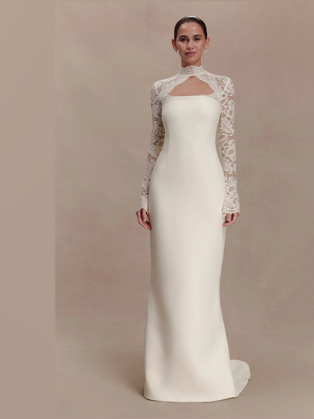 Ivory formal dress with long sleeves