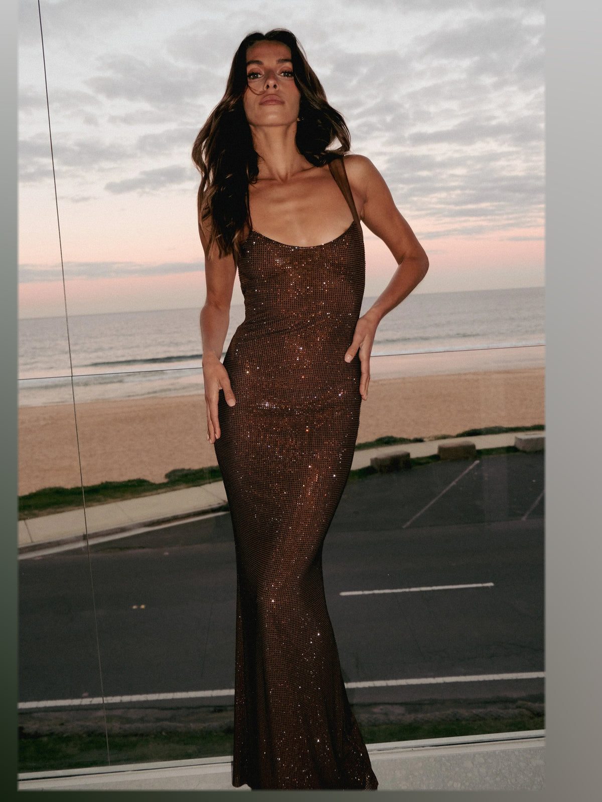 Chocolate formal dress with a-line silhouette