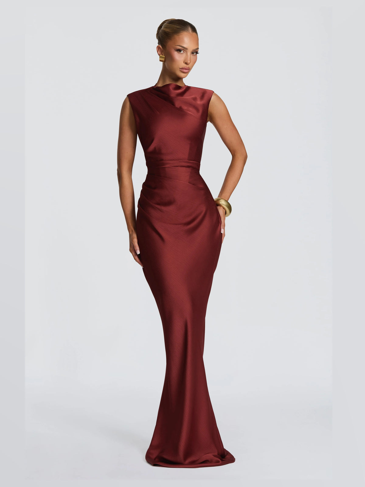 Deep Rust formal dress with a-line silhouette