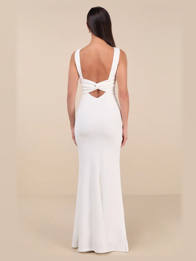 Black maxi formal dress, back full-length view showing the bodice