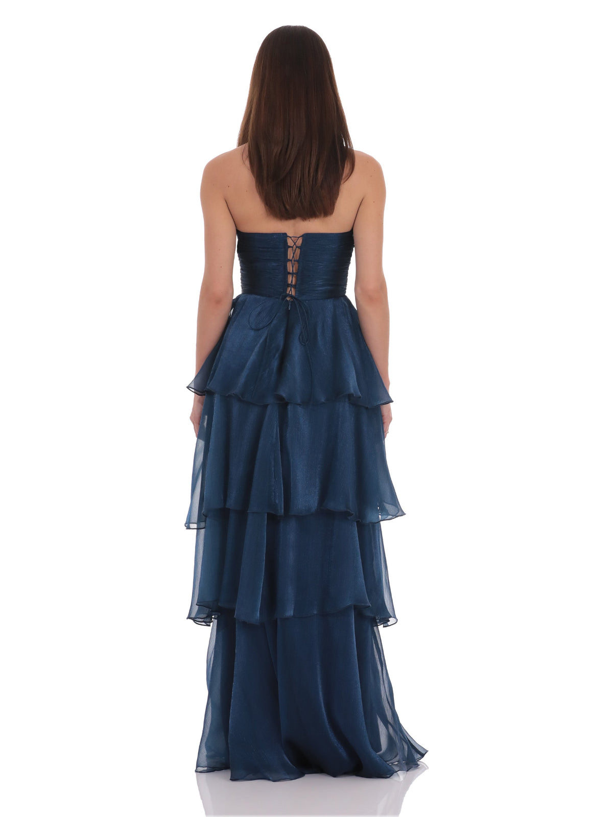 Navy bridesmaid dress with strapless neckline