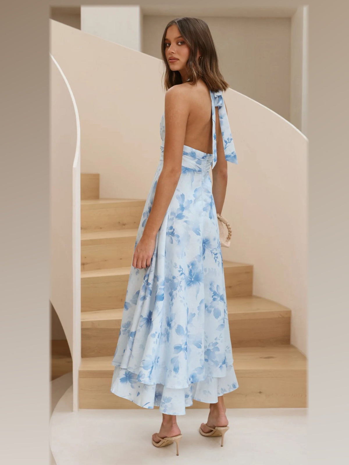 Ivory formal dress with halter neck neckline