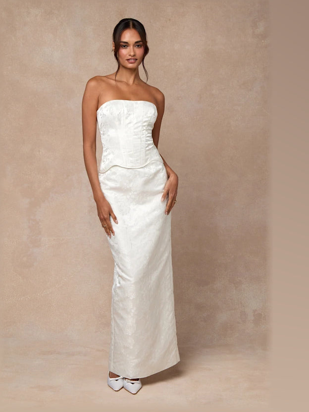 White formal dress with sweetheart neckline