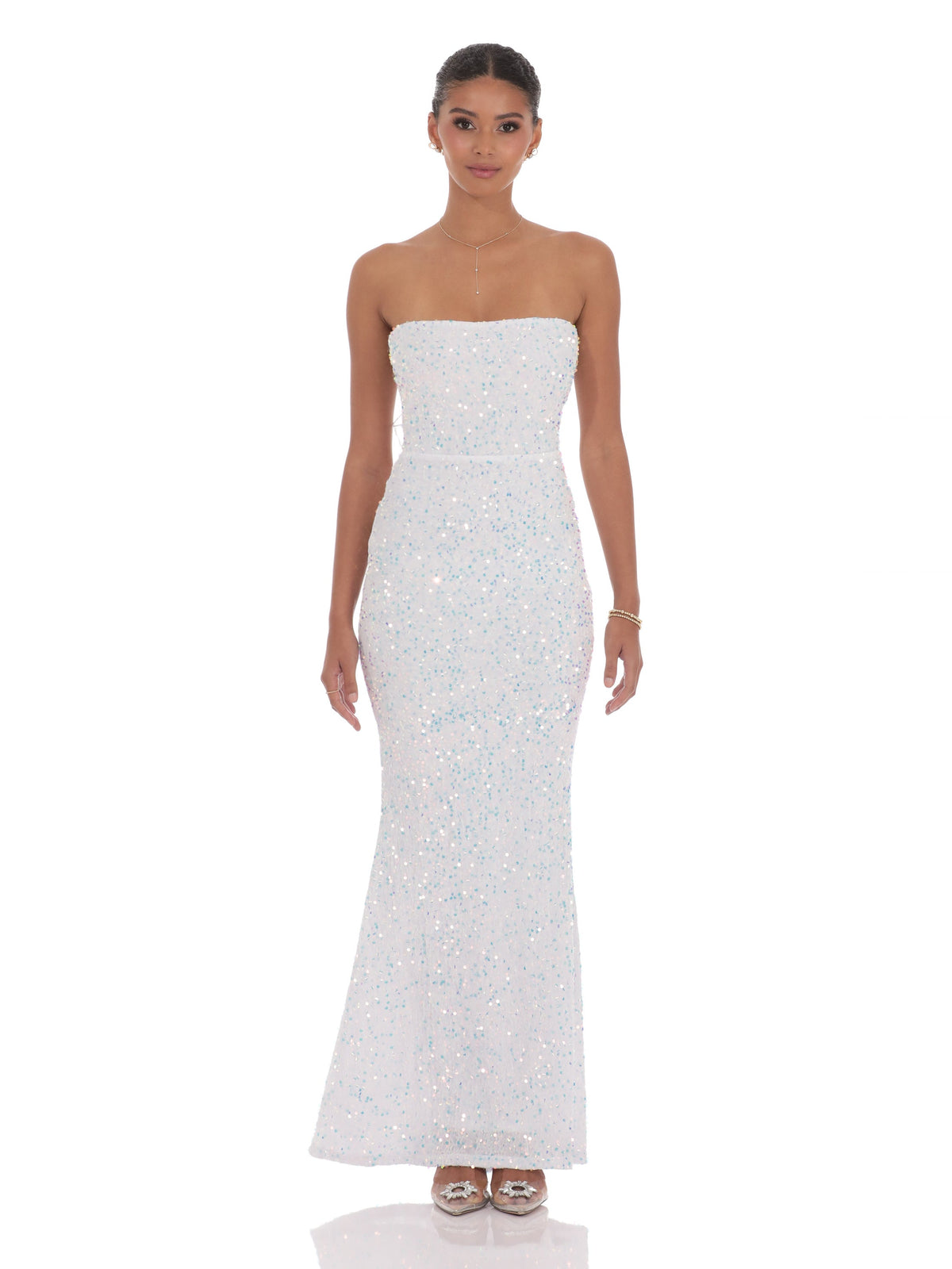 White bridesmaid dress with strapless neckline