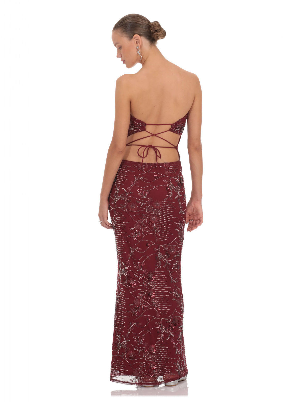 Burgundy bridesmaid dress with a-line silhouette