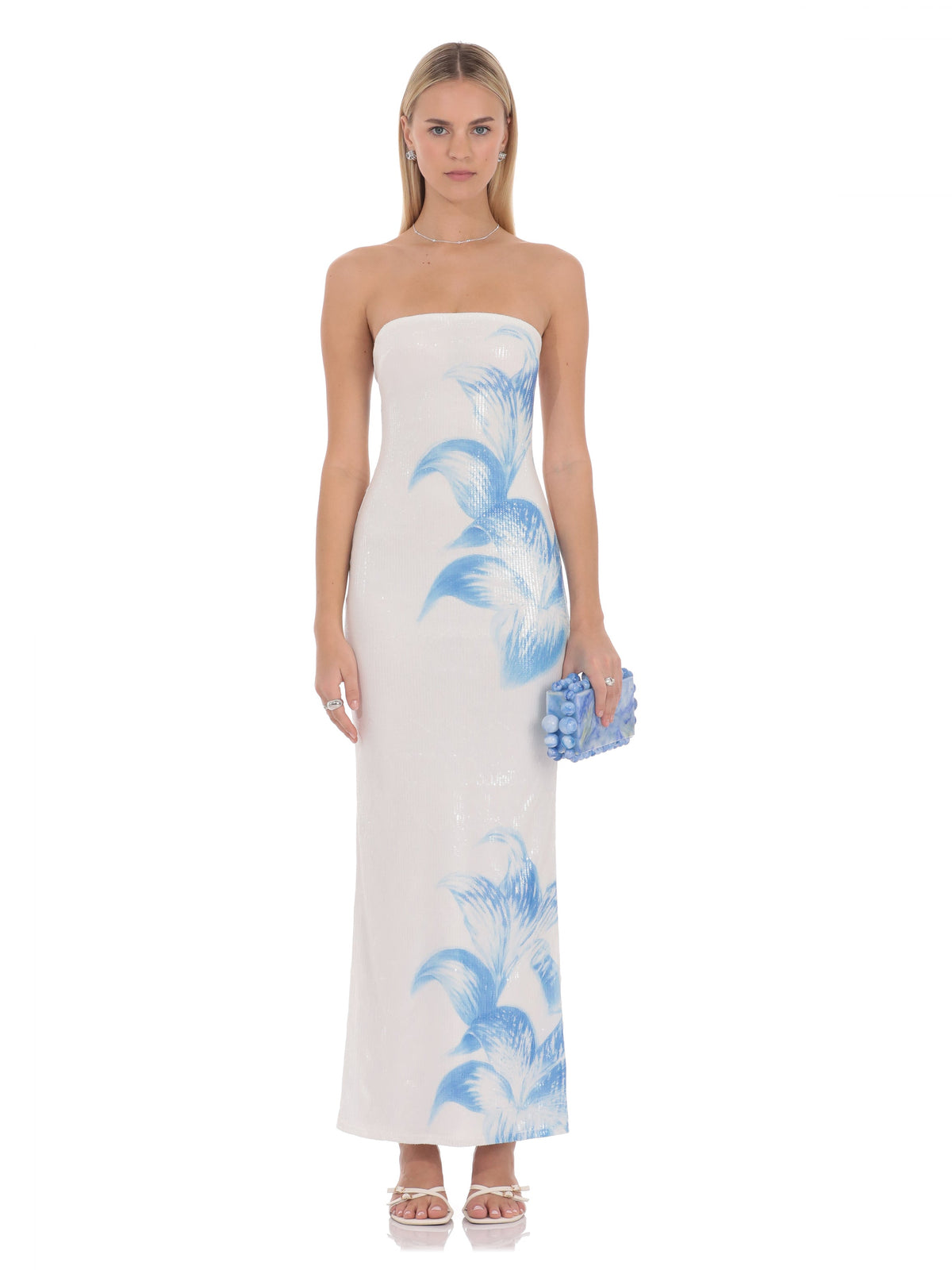 Blue bridesmaid dress with a-line silhouette