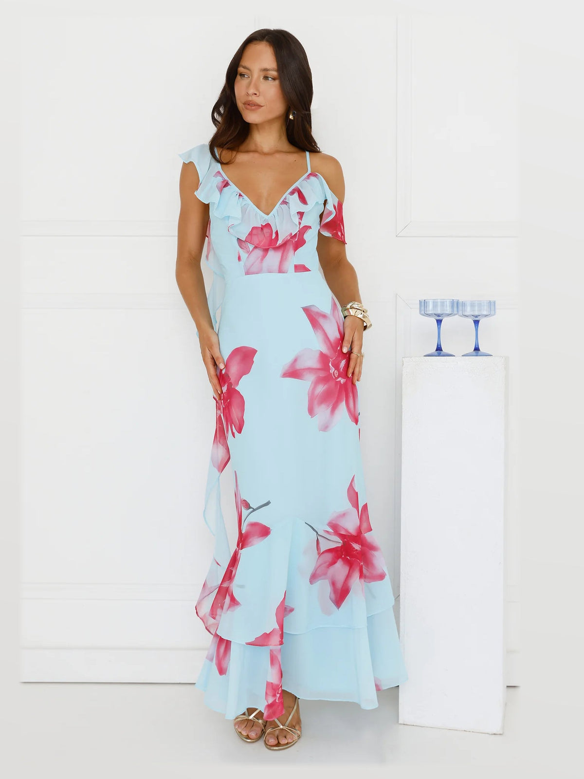 Blue formal dress with a-line silhouette