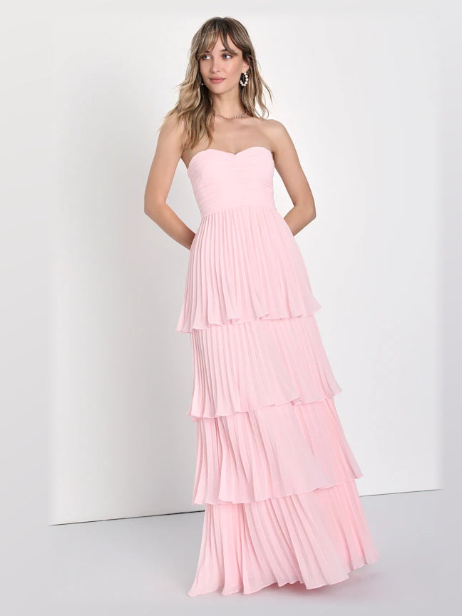 Light Pink formal dress with strapless neckline