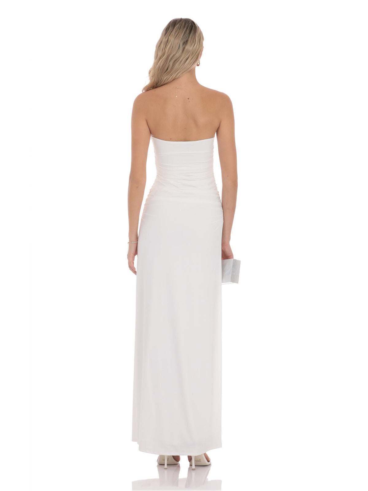 White bridesmaid dress with strapless neckline