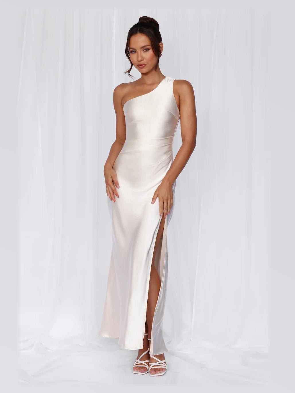 Pearl formal dress with one shoulder neckline