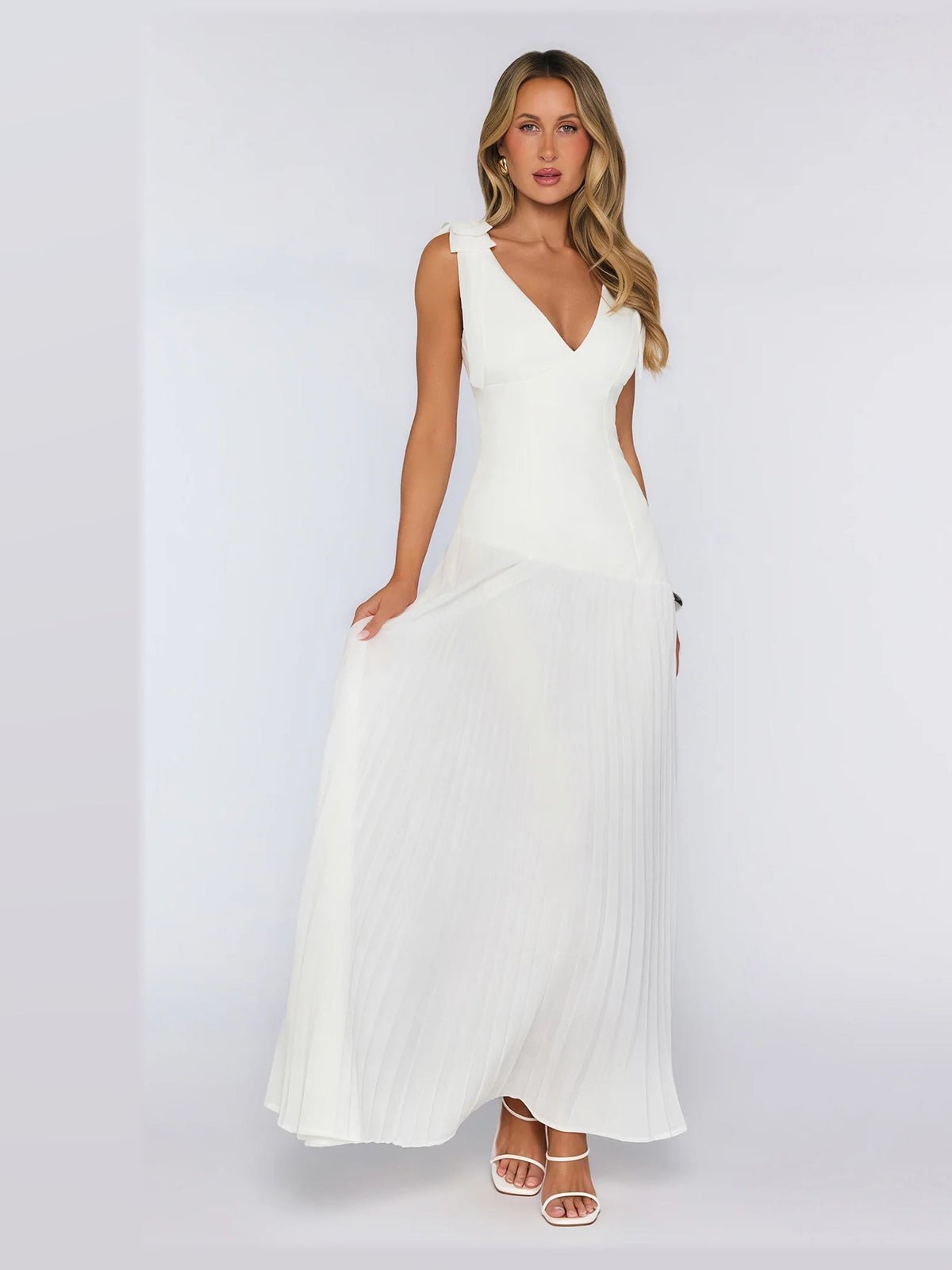 White formal dress with a-line silhouette