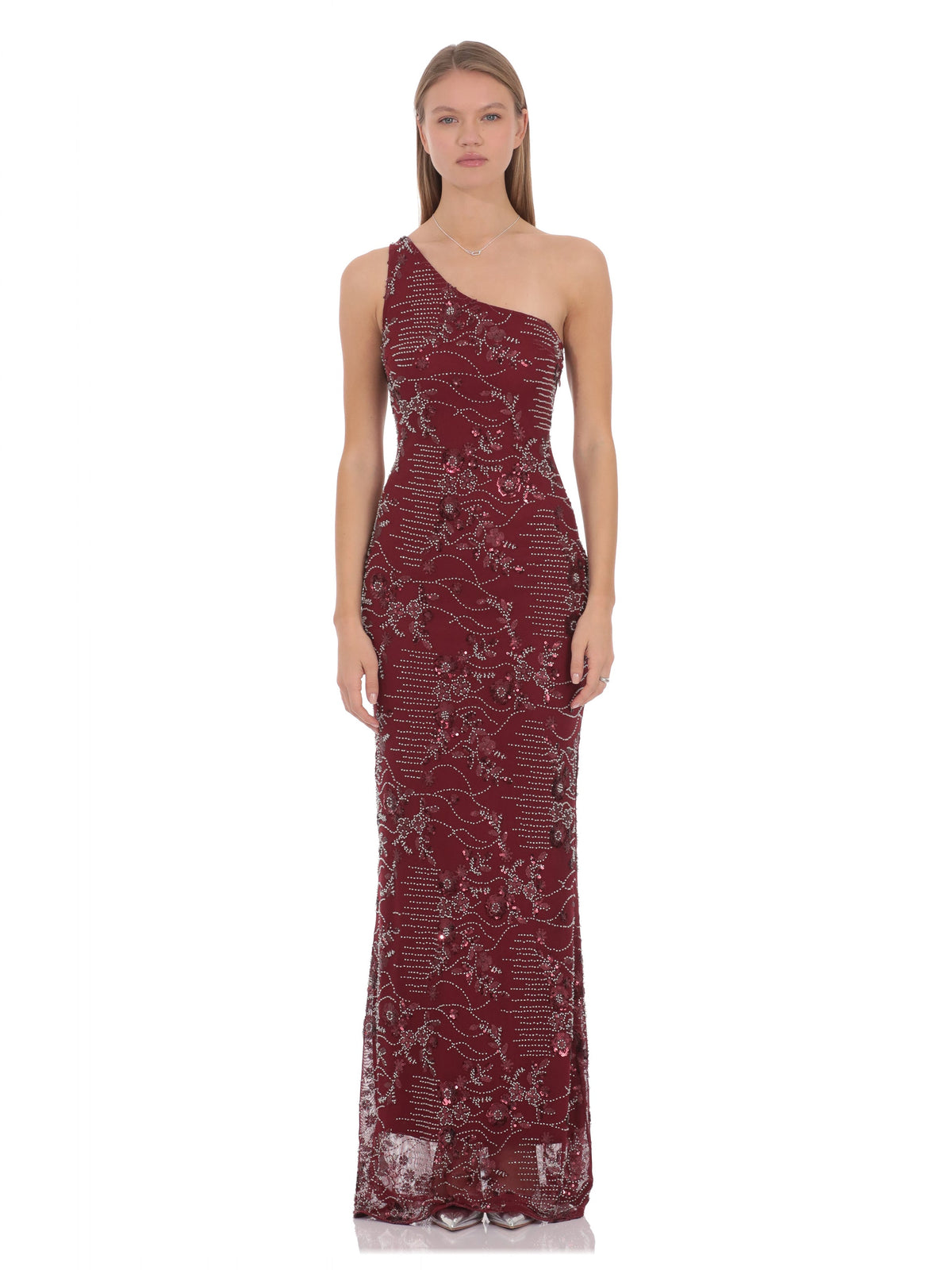Burgundy bridesmaid dress with a-line silhouette