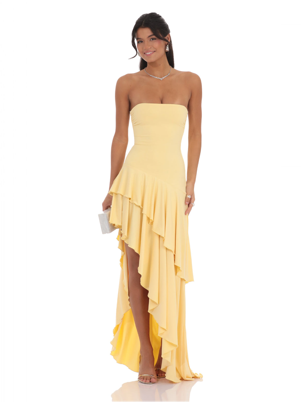 Yellow bridesmaid dress with strapless neckline