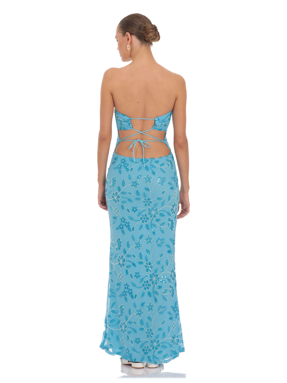 Blue bridesmaid dress with a-line silhouette
