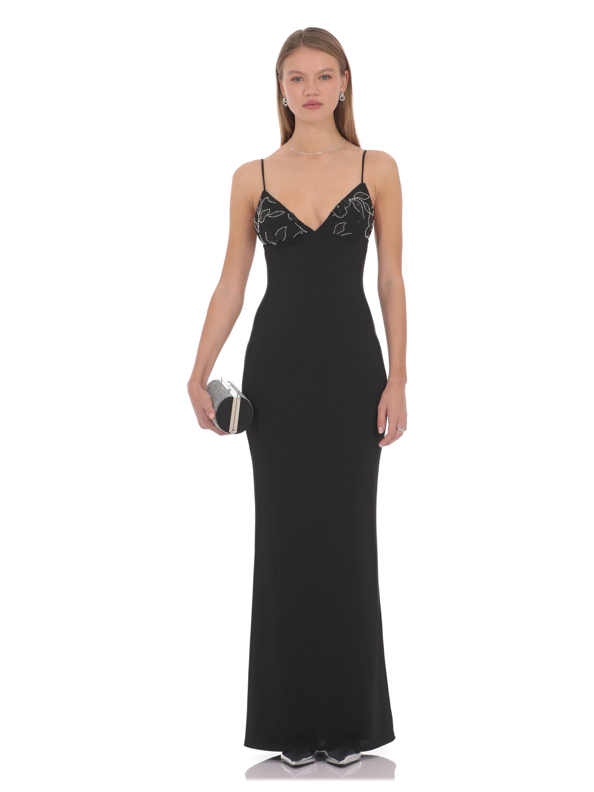 Black bridesmaid dress with a-line silhouette