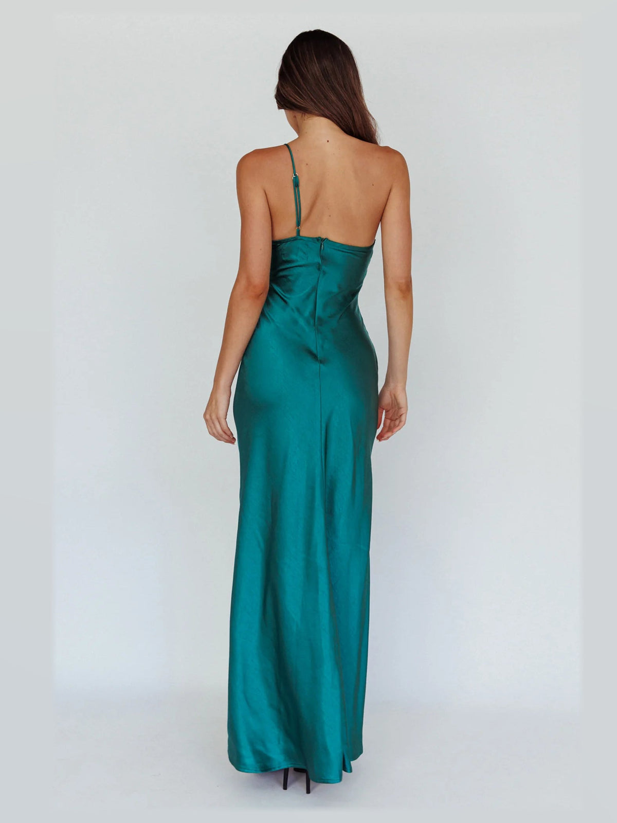 Forest Green maxi formal dress, back full-length view showing the bodice