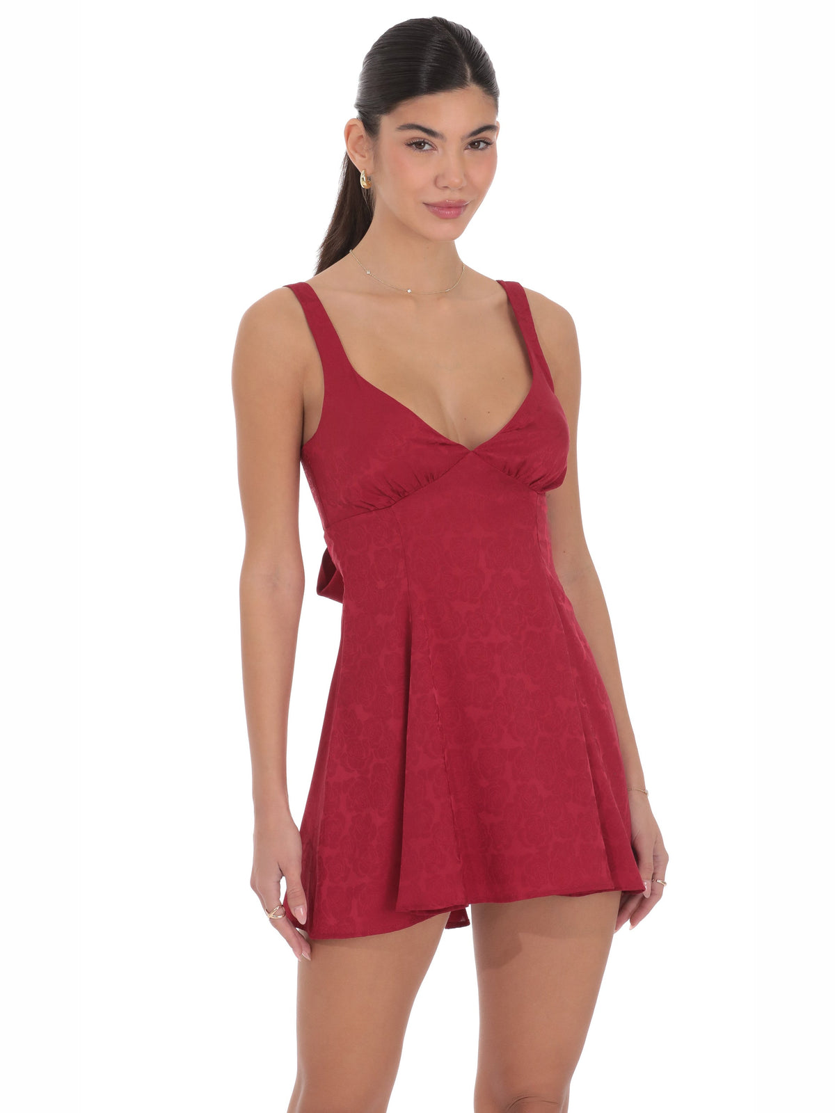 Maroon homecoming dress with a-line silhouette