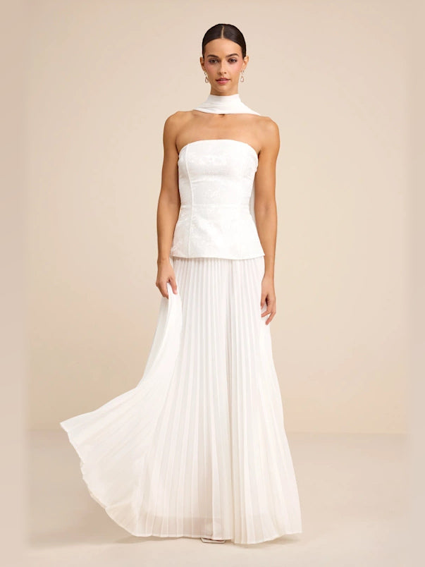 White formal dress with a-line silhouette
