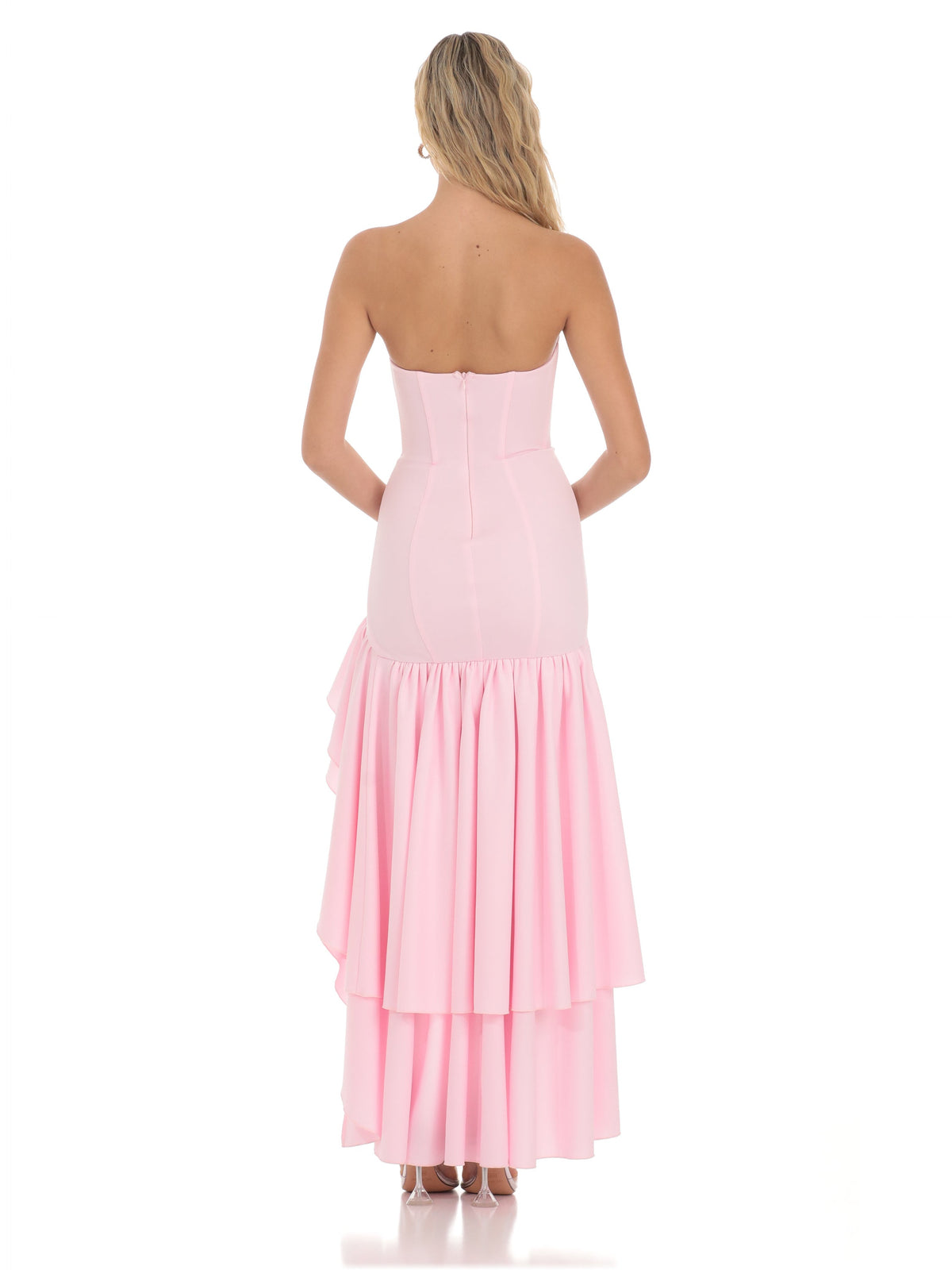 Pink bridesmaid dress with strapless neckline