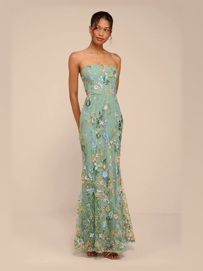 Dark Sage Floral formal dress with mermaid silhouette