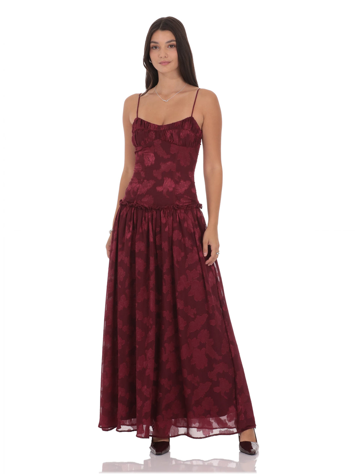 Burgundy bridesmaid dress with a-line silhouette